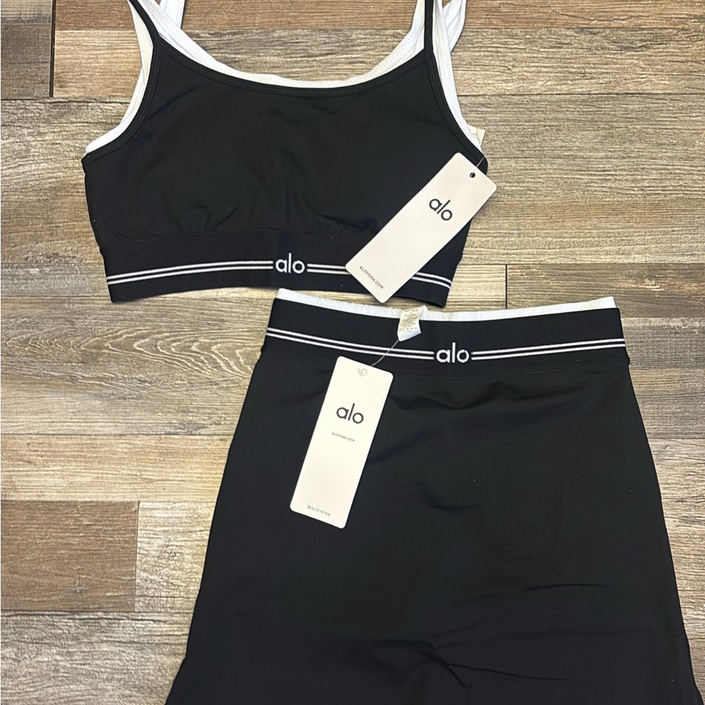 Alo Yoga Black Match Point Tennis Skirt Set